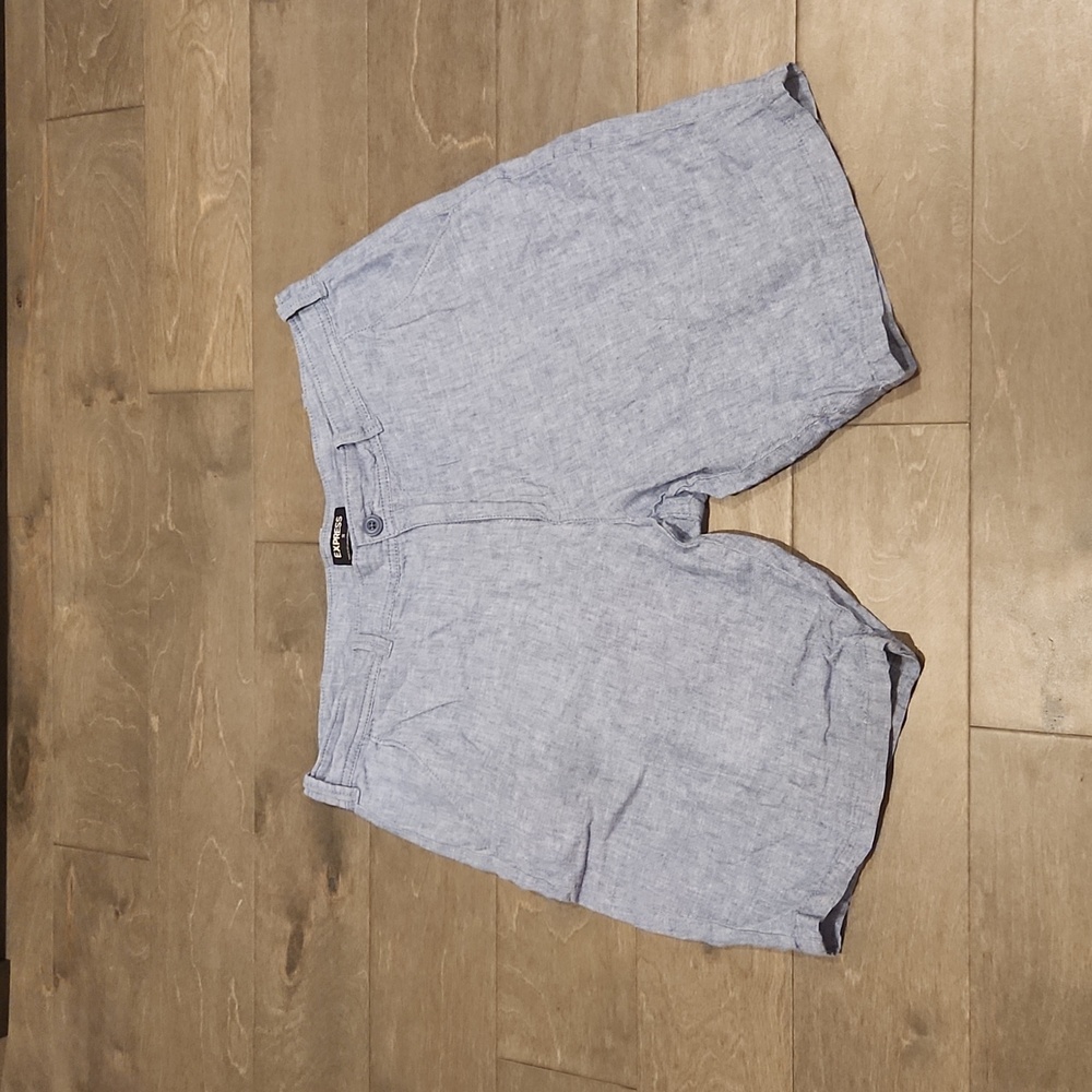 Express Men's Blue Linen Shorts Size 36